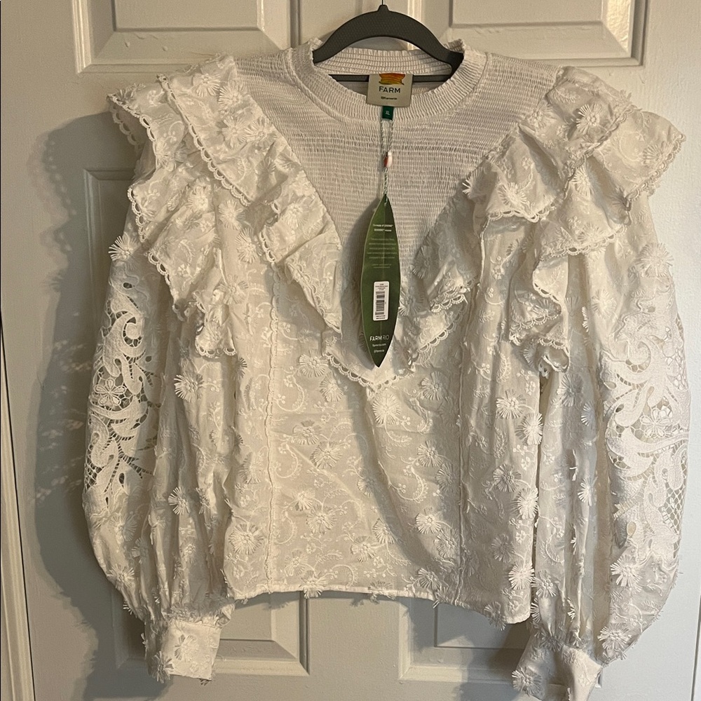 FARM Rio Cream Lace Ruffle Blouse
